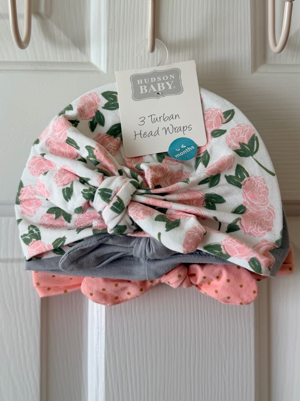 Hudson Baby Pink Floral, Gray & Coral Turban Head Wraps - 3 Pack